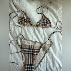 Burberry Beige and Black Check Bikini Top